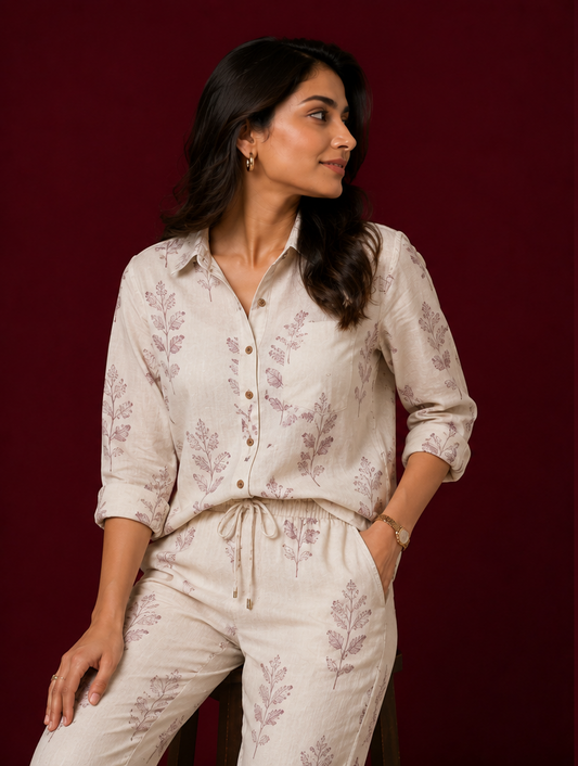 Indigo Block-Print Co-ord Set, side